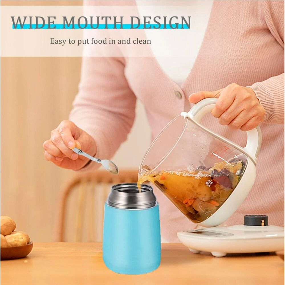 Termo Comida Acero Inoxidable 650ml Azul Rosa Cuchara Incluida image number 4.0