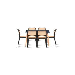 Comedor Mesa 120x80 Rectangular Negra + 6 Sillas De Comedor Enrejada