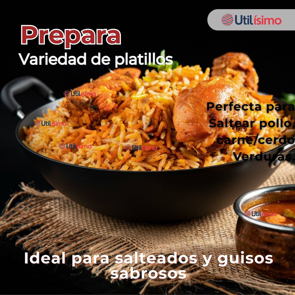 Wok Chino Acero Inoxidable Antiadherente 34cm Color Negro image number 1.0