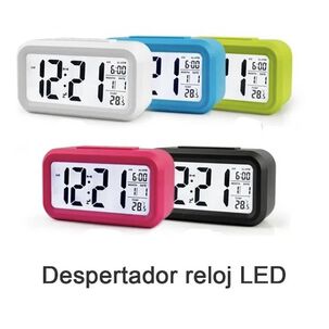 Reloj Despertador Digital Luz Lcd Temperatura Azul