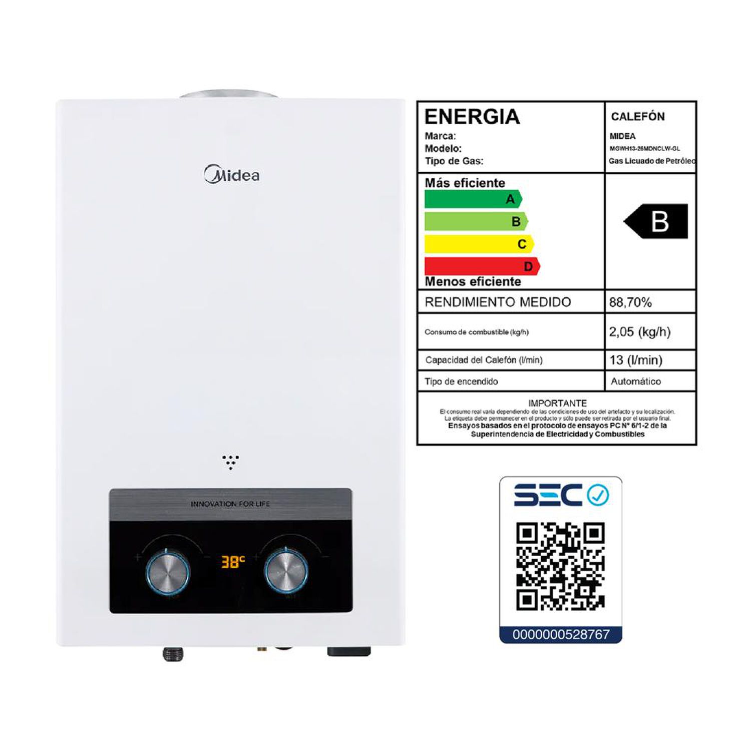 Calefont Midea MGWH13-26MDNCLW-GL  / Tiro Natural / Gas Licuado  / 13 Litros image number 8.0