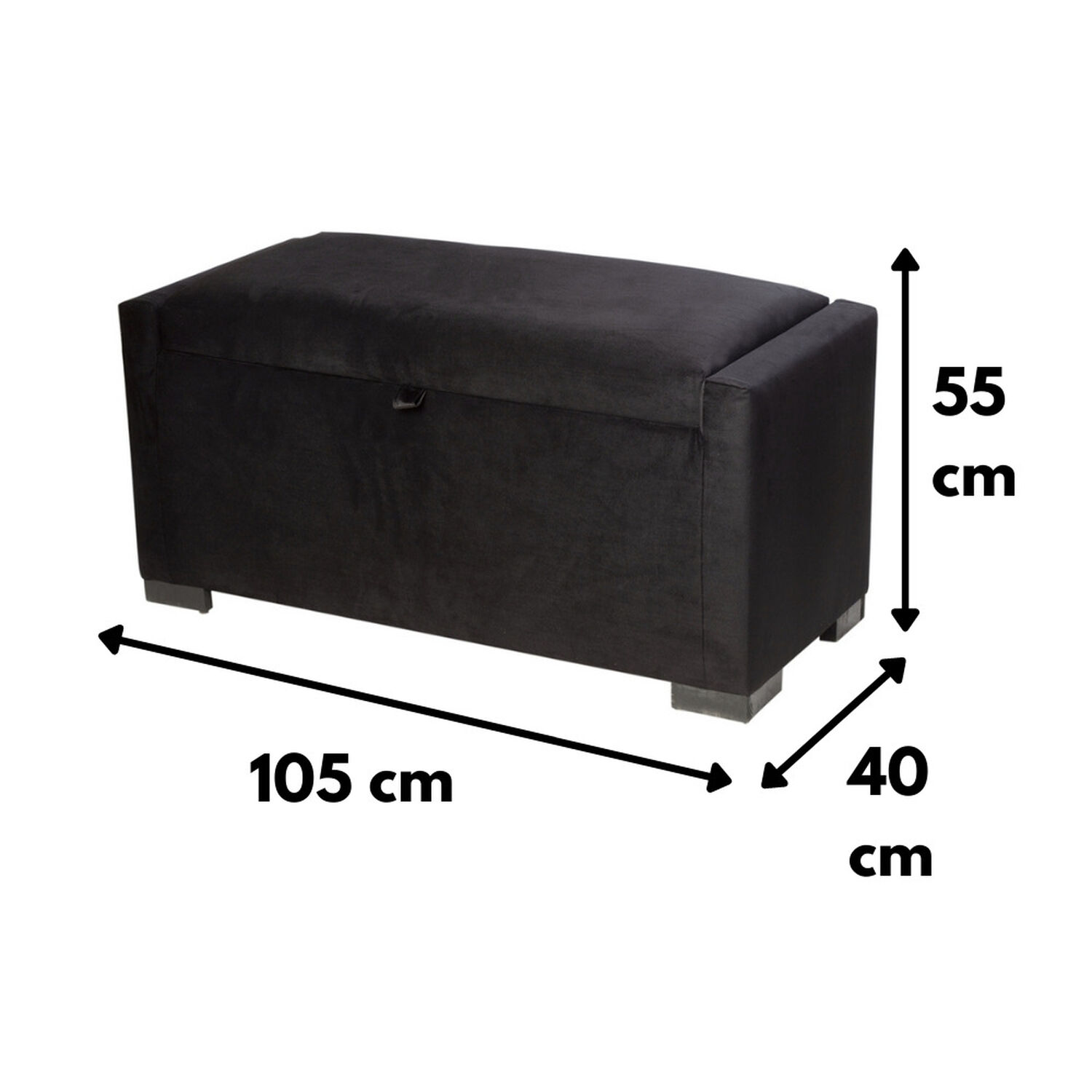 Banqueta Con Ba&uacute;l Leyzy Negro Felpa 40x55x105 Cm M&aacute;xima Design image number 3.0