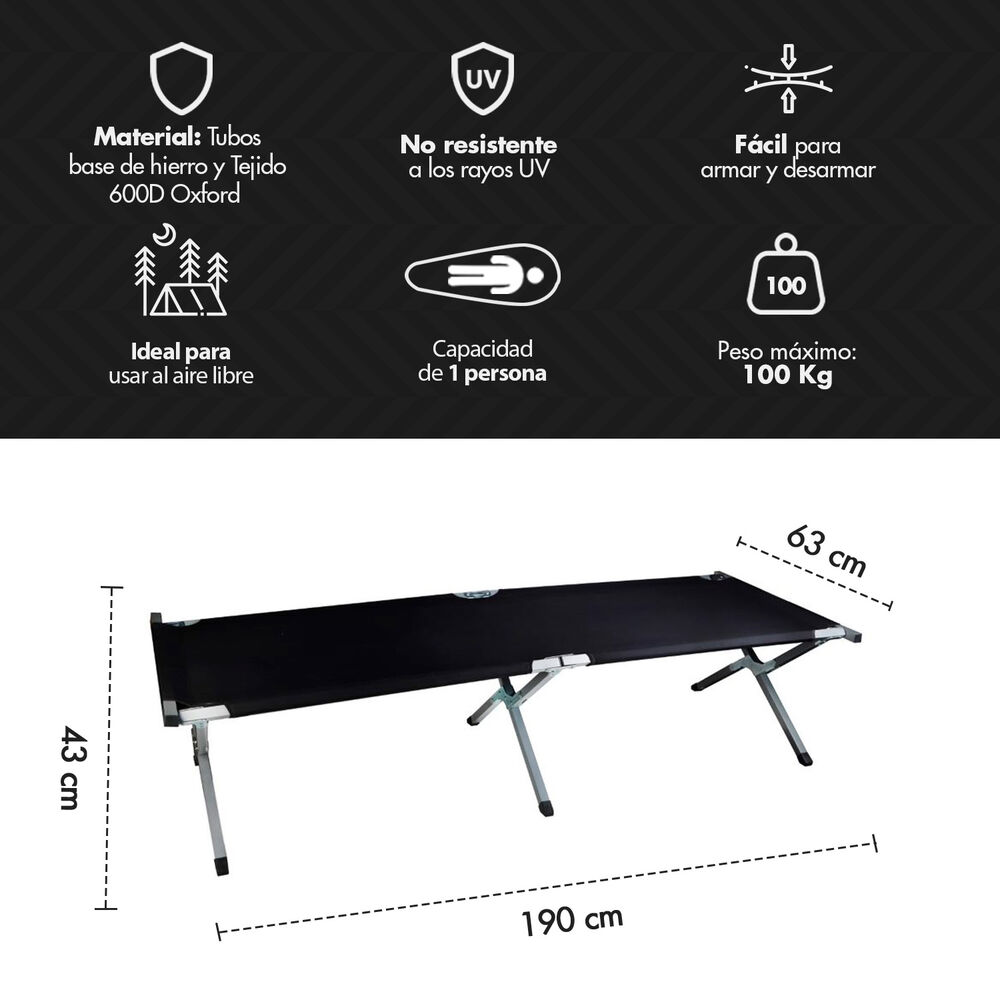 Cama Plegable 1 Persona Negro image number 2.0