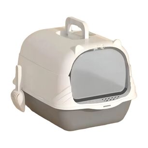 Arenero Ba&ntilde;o Sanitario De Gatos Tapa Plegable Grande Gris