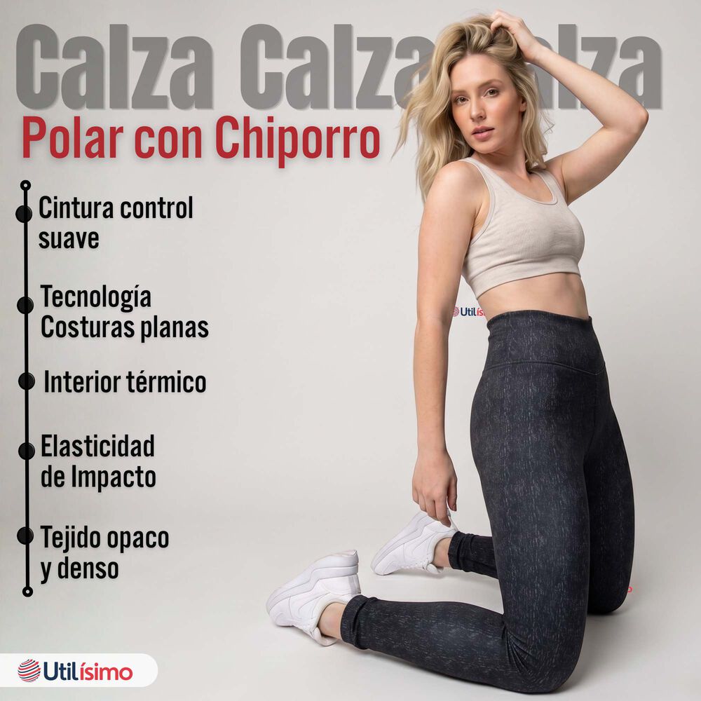 Calza Polar Con Chiporro T&eacute;rmica Mujer El&aacute;sticada Negro Jeans image number 2.0