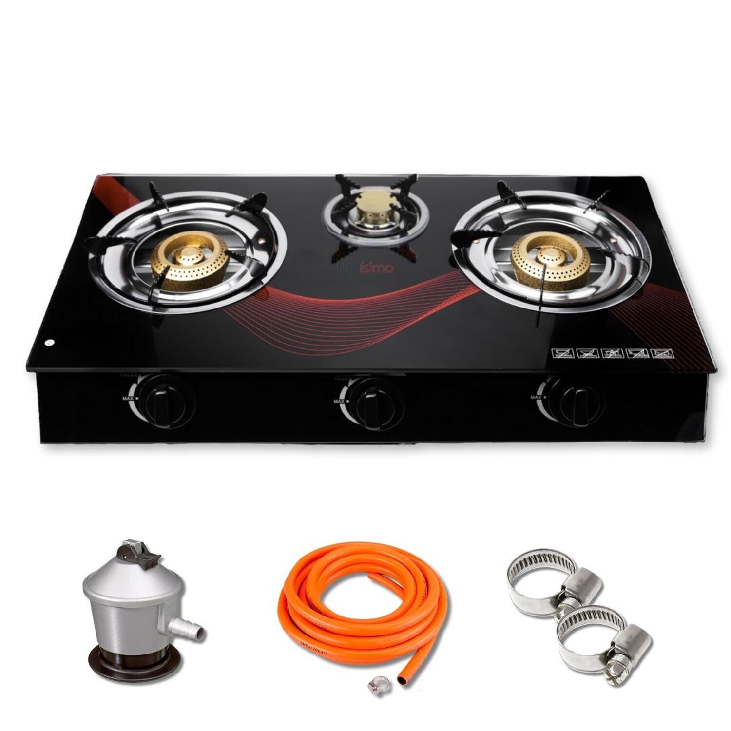 Cocina Encimera A Gas Licuado Vidrio Templado 3 Platos + Kit&nbsp;de&nbsp;instalaci&oacute;n image number 0.0