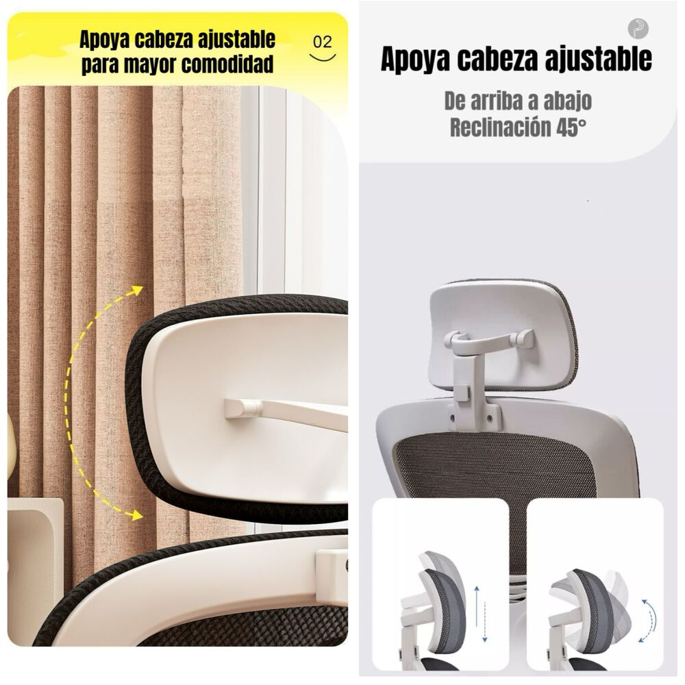 Silla De Escritorio 360° Kikka Con Apoyacabeza Negra image number 4.0