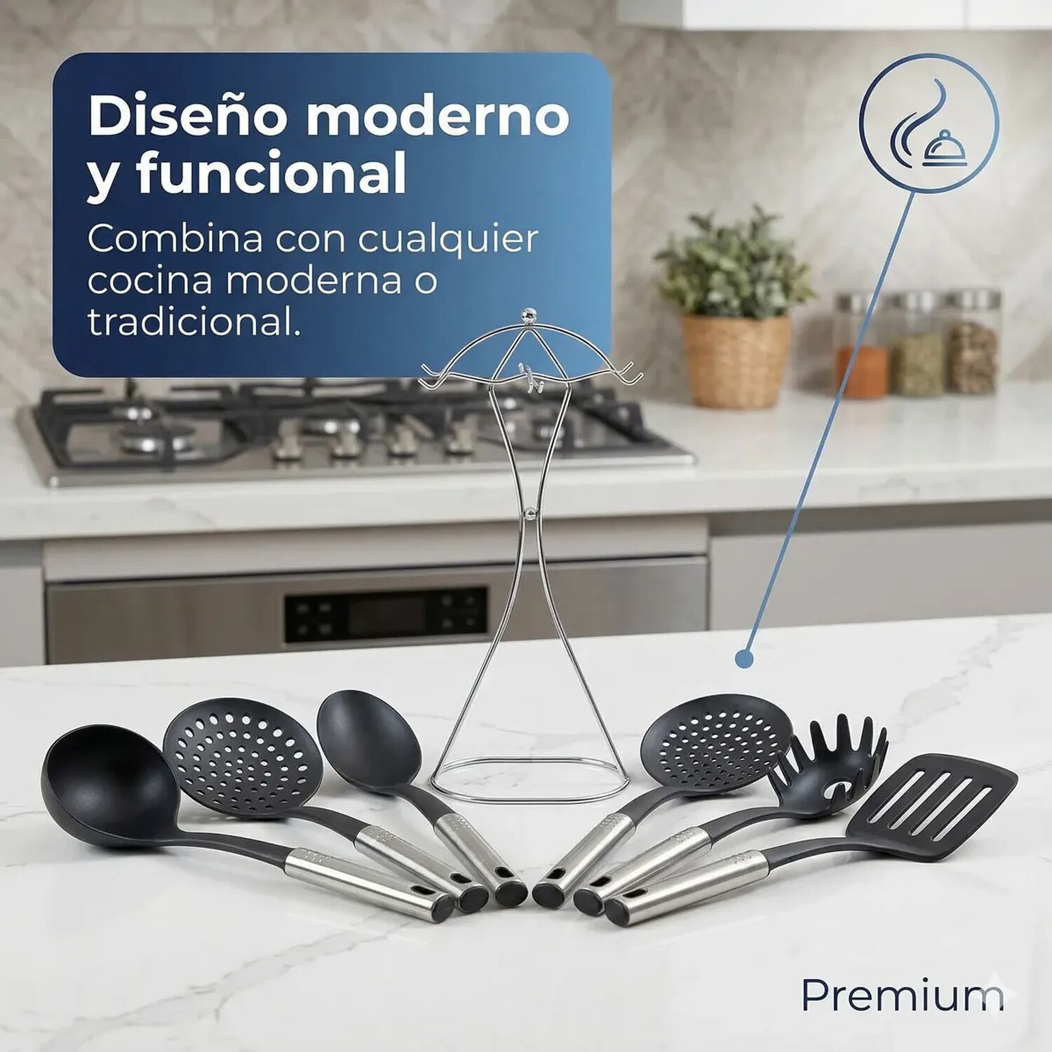 Set De Utensilios De Cocina 7 Piezas Modelo Maid Marca Magefesa Color Negro Y Cromado image number 3.0