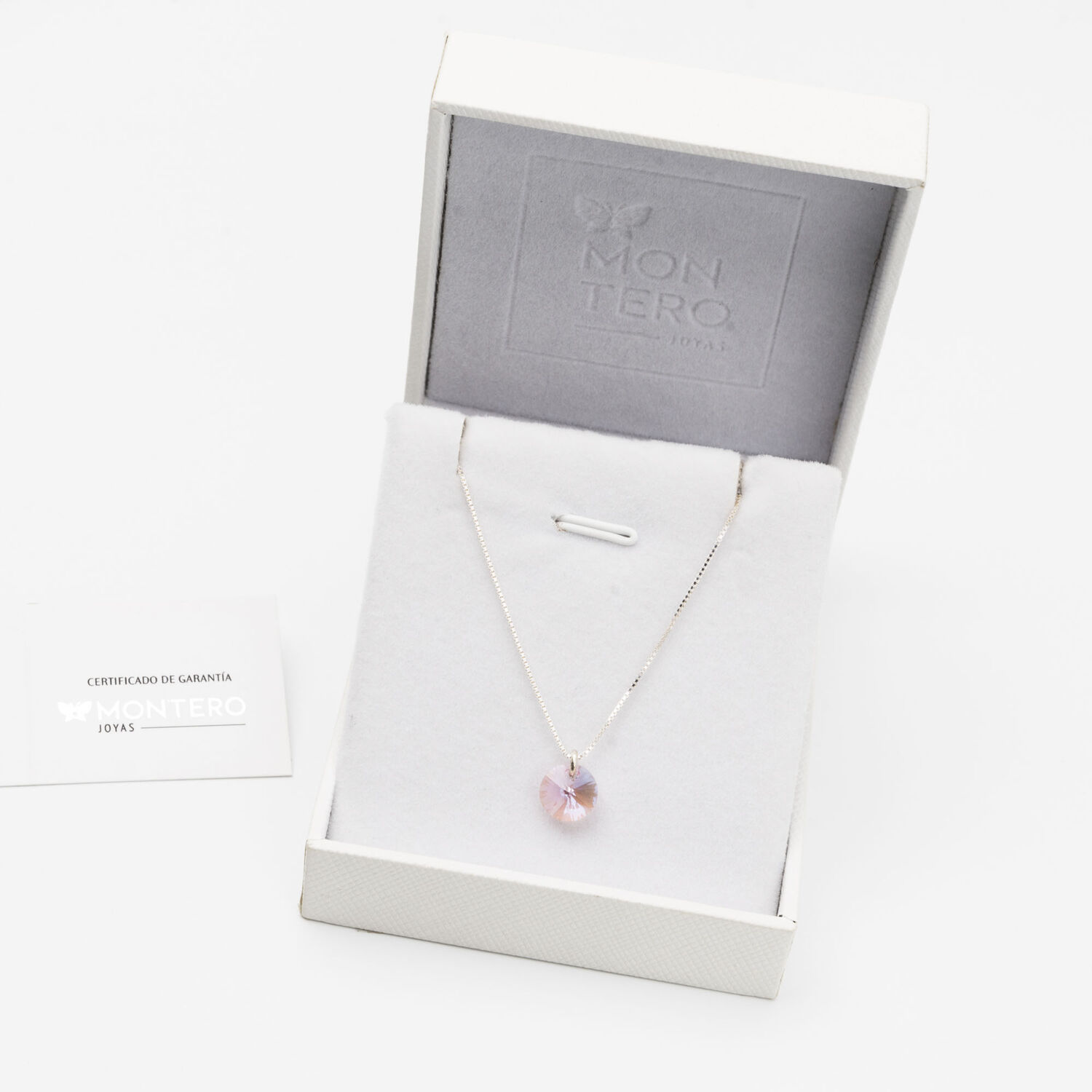 Collar Punto De Luz Plata Italiana 925 Y Cristal Genuino Rose image number 2.0