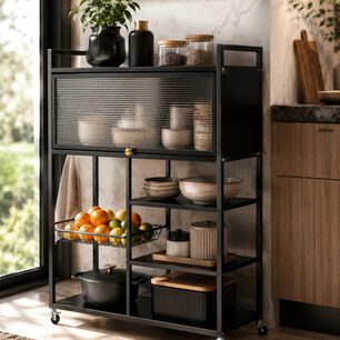 Estante Organizador Multiuso De Cocina Con Gabinete Y Ruedas Color Negro