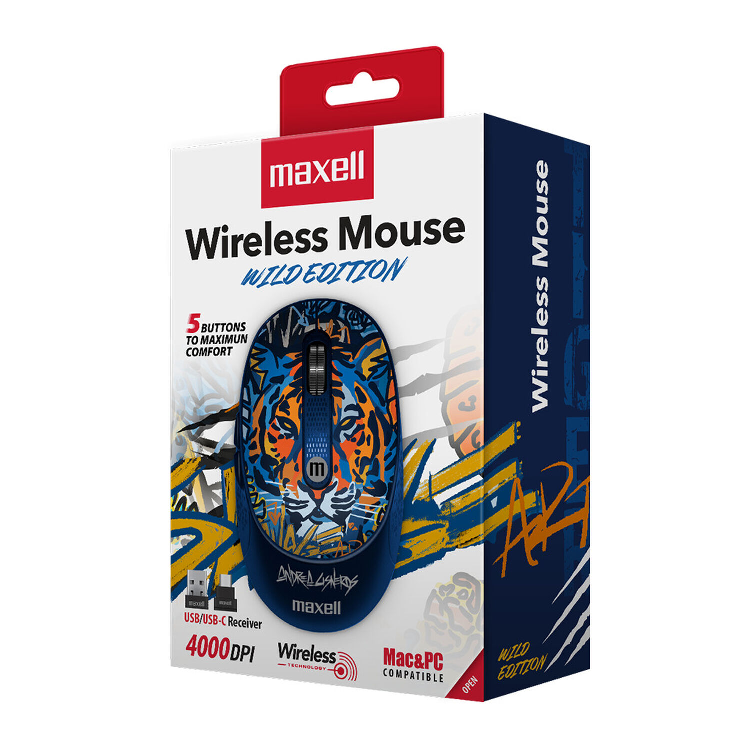 Mouse Inal&aacute;mbrico Maxell Dise&ntilde;o Wild 4000dpi Usb/usb-c Tigre image number 4.0