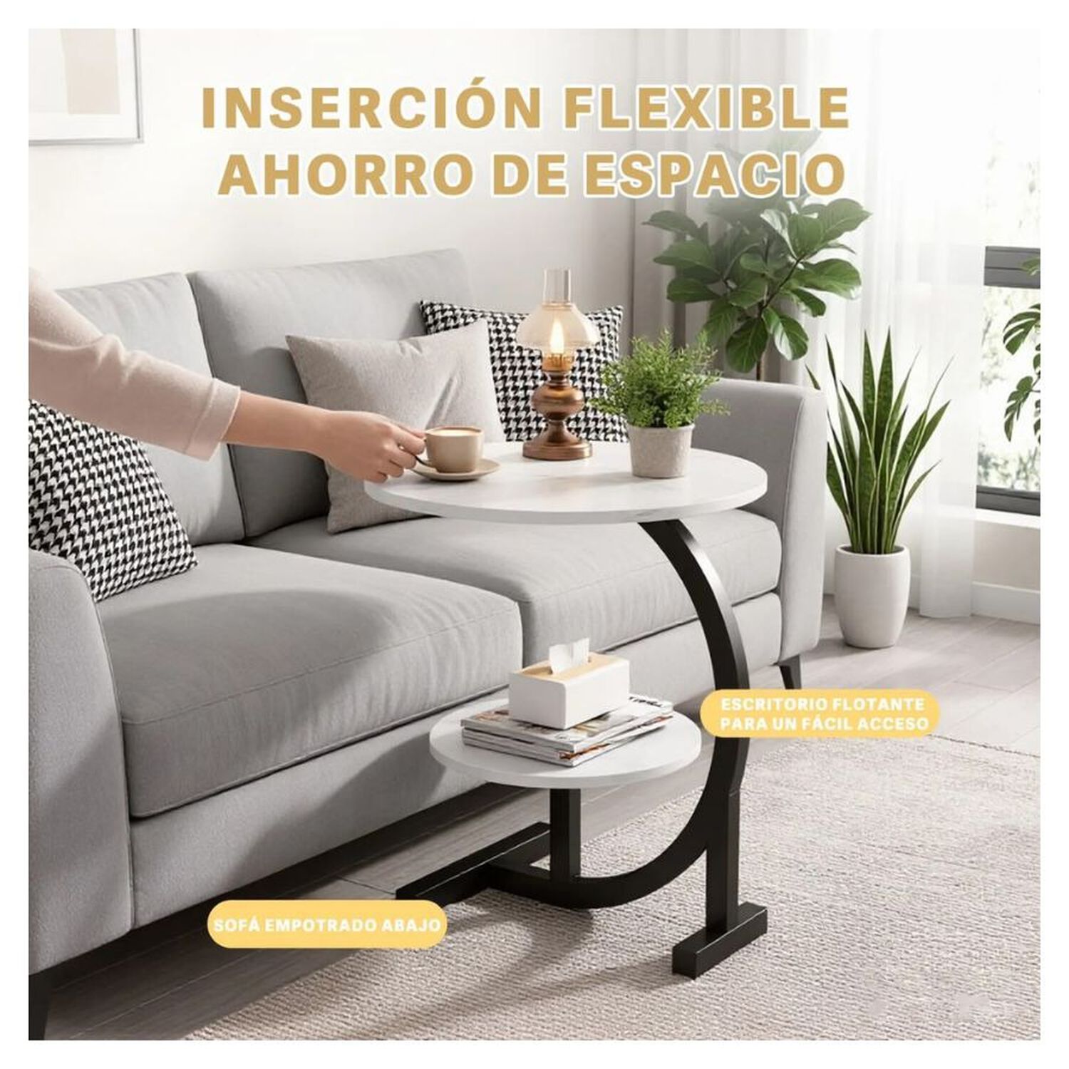 Mesa Auxiliar En Forma De C Redonda De 2 Niveles Living Blanca image number 1.0