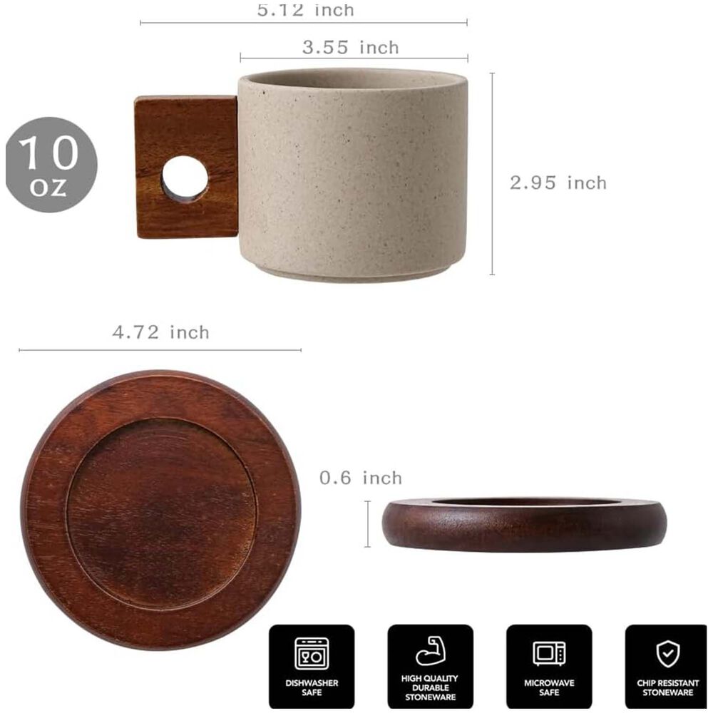 Taza De Cerámica Vintage Con Asa De Madera Natural 300ml image number 2.0