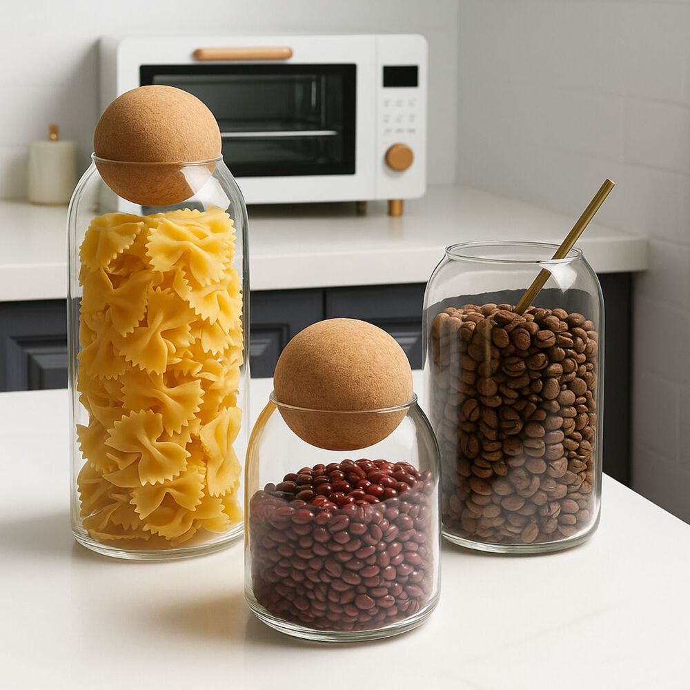 Set 4 Botellas Frascos Contenedor Vidrio Con Tapa Corcho image number 2.0