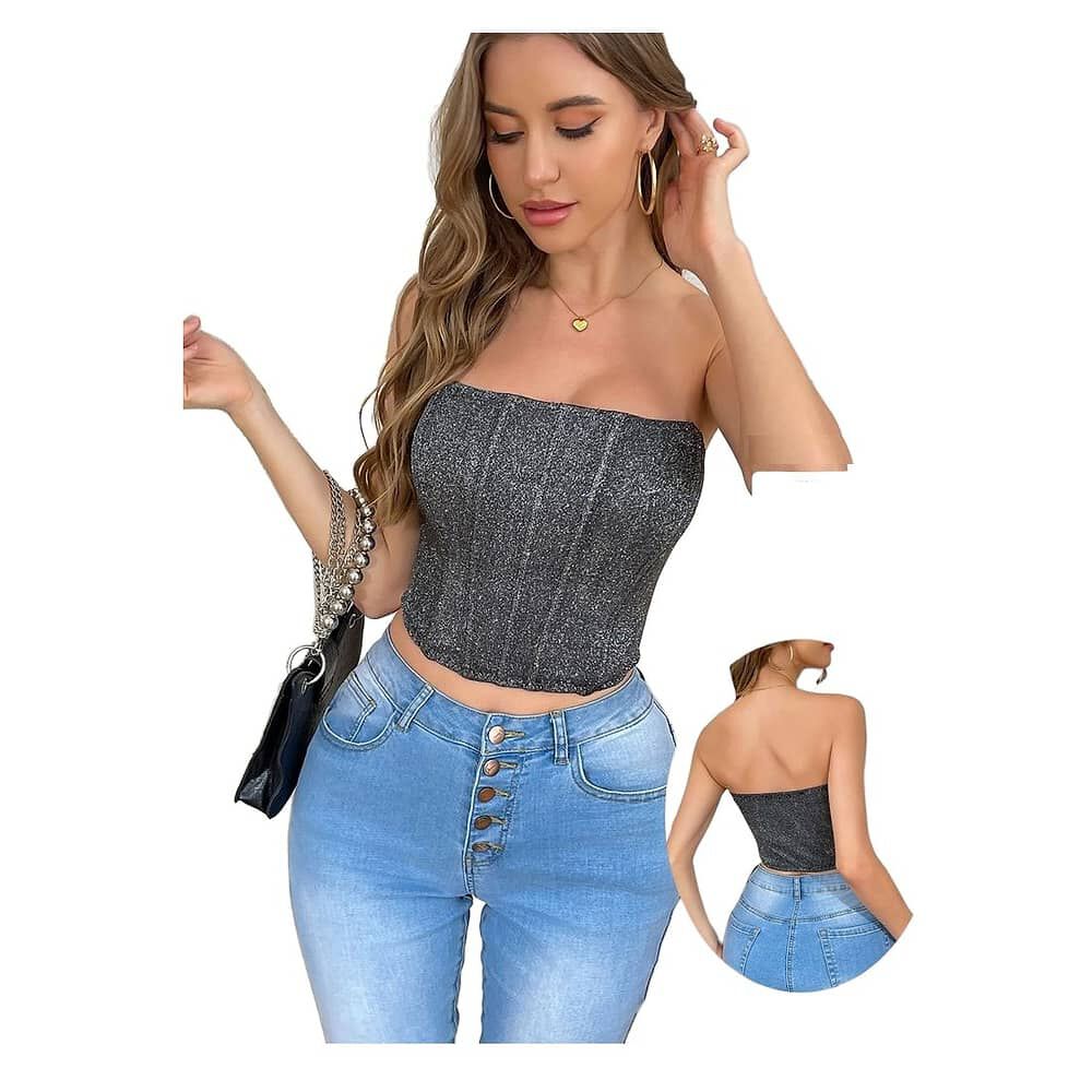 Corset Elasticado Con Brillos - Crop Top Para Mujer image number 1.0