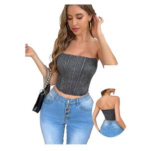 Corset Elasticado Con Brillos - Crop Top Para Mujer