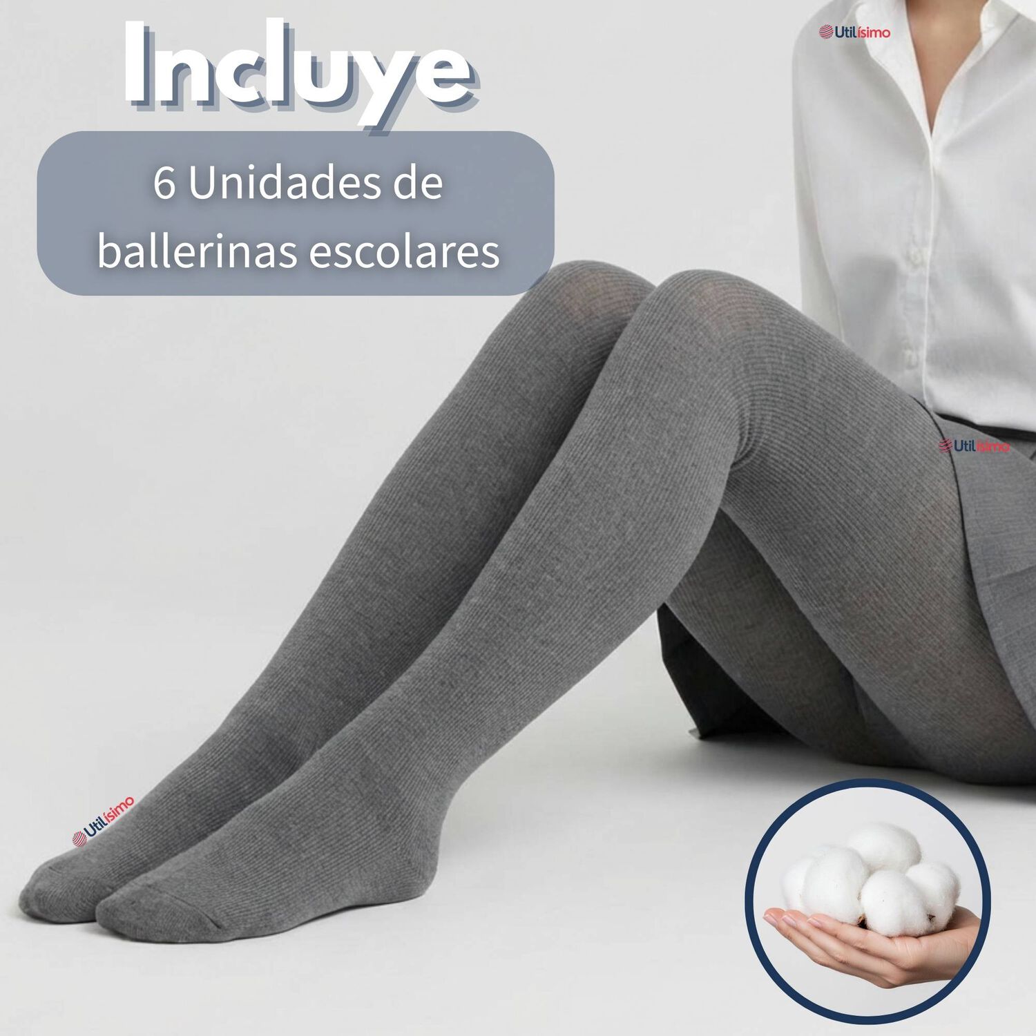 Pack 6 Ballerinas Elasticadas Escolares Ni&ntilde;a Algod&oacute;n Gris image number 1.0