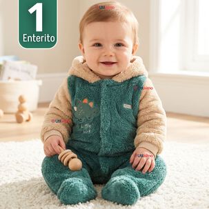 Enterito Con Capucha Tela Plush Verde Dinosaurio Beb&eacute; Ni&ntilde;o