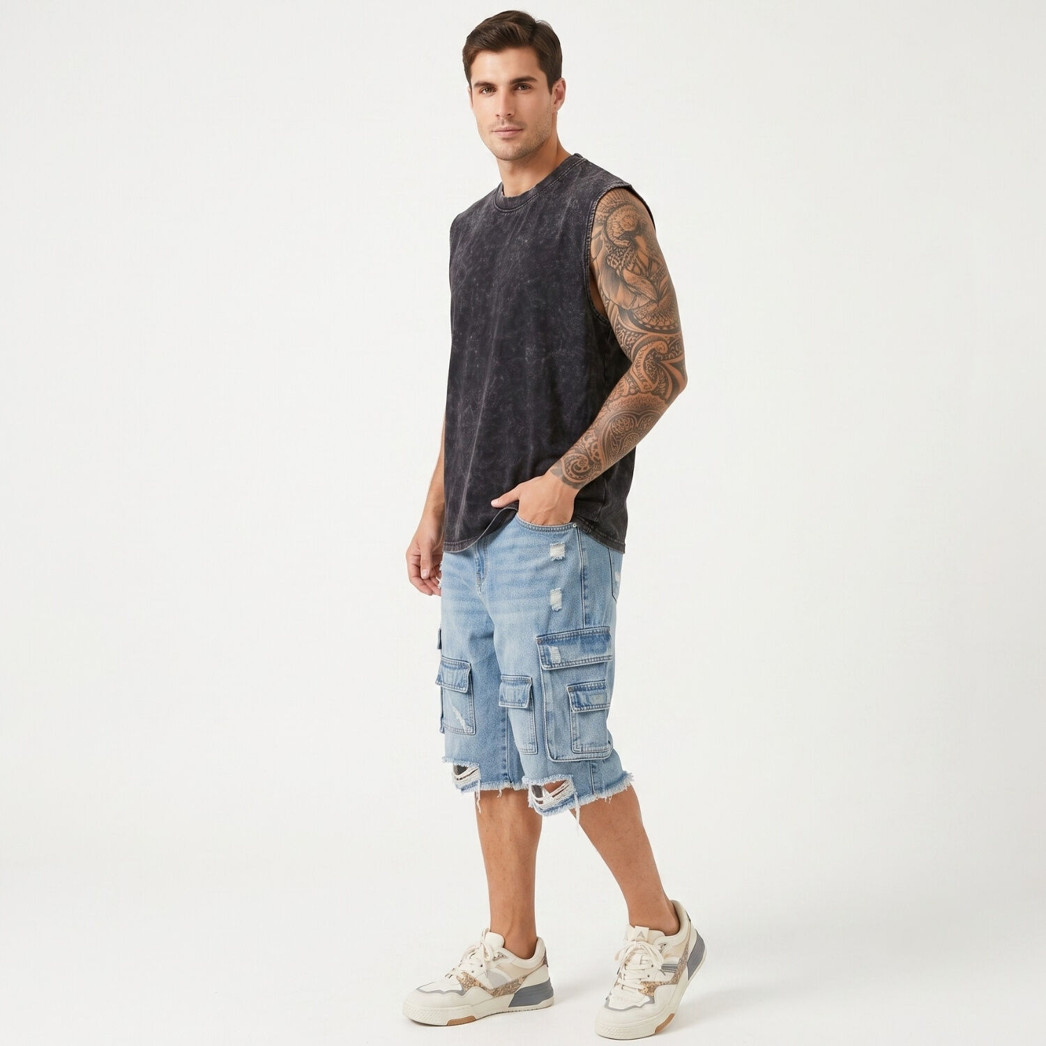 Polera Sin Mangas Musculosa Acid Wash Hombre image number 1.0