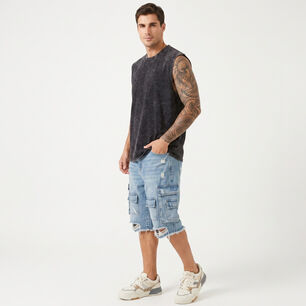 Polera Sin Mangas Musculosa Acid Wash Hombre
