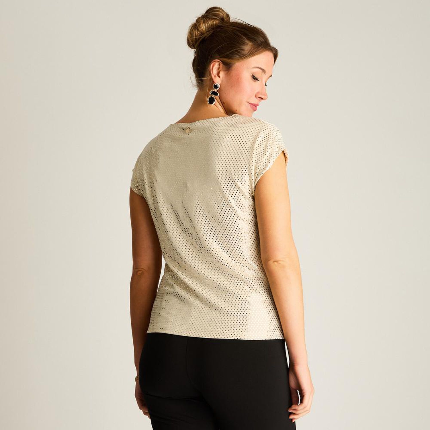 Polera Lentejuela Fantasia Y Lurex Manga Corta Cuello V Mujer Lorenzo Di Pontti image number 2.0