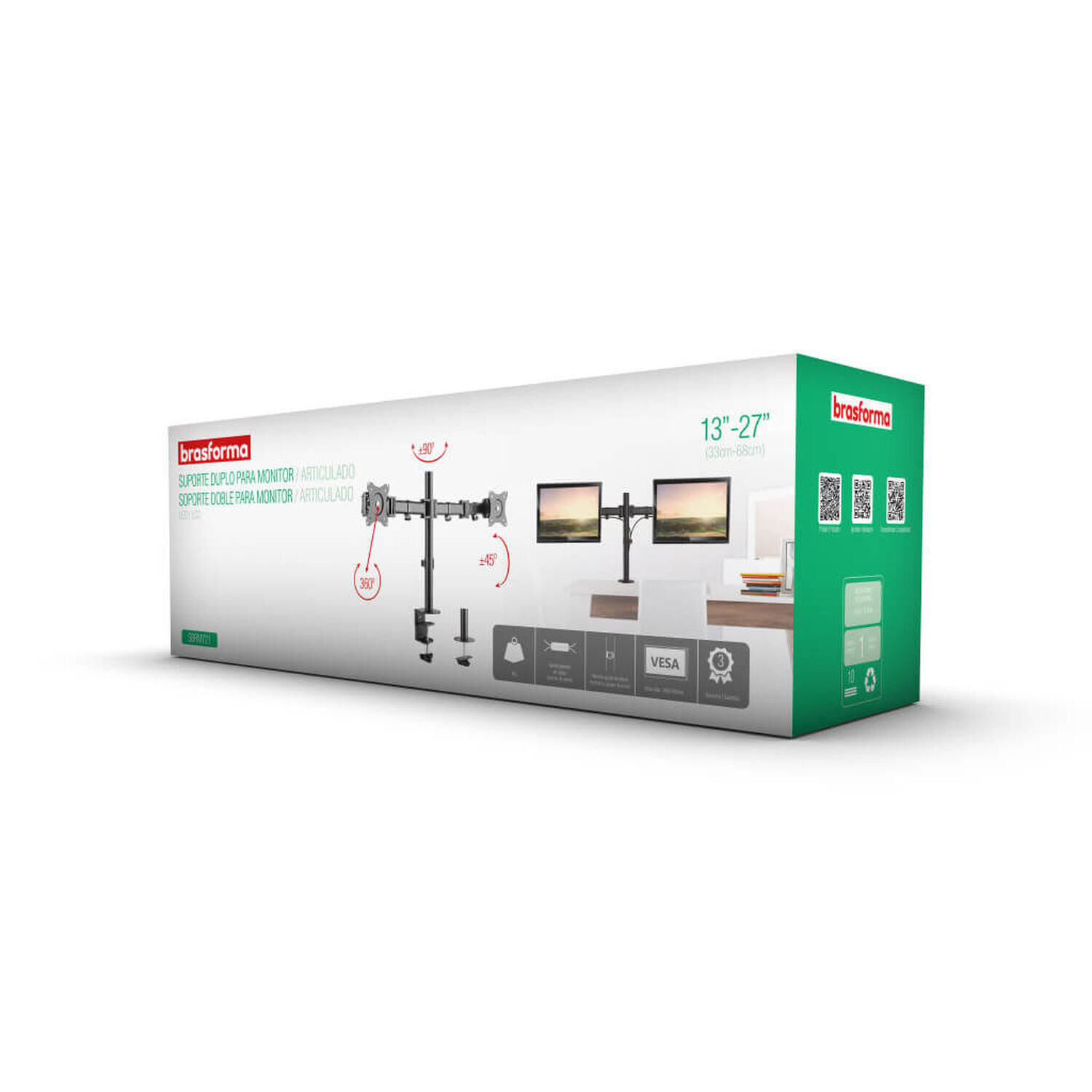 Soporte De Escritorio Para 2 Monitores, 13" A 27" 360 16kg Sbrm721 Brasforma image number 4.0