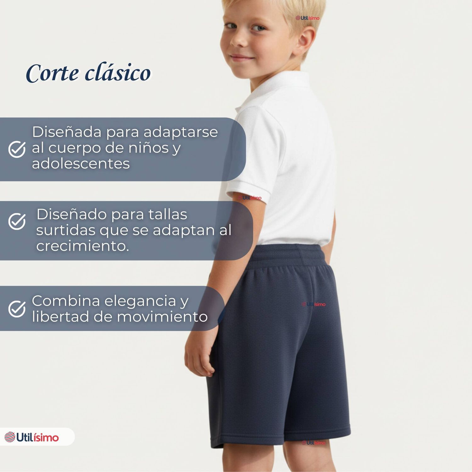 Pantal&oacute;n Corto Short Ni&ntilde;o Algod&oacute;n Deportivo Escolar Azul Marino image number 3.0