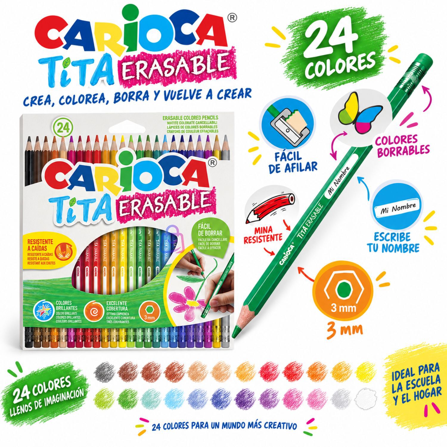 L&aacute;pices Borrables Carioca Tita 24 Colores Escolares - Ps image number 1.0