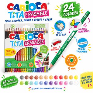 L&aacute;pices Borrables Carioca Tita 24 Colores Escolares - Ps