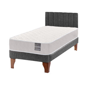 Cama Europea 1 Plaza Luna + Respaldo Tubular Madera Gris