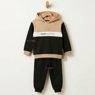 Conjunto 2 Piezas Buzo Pantal&oacute;n Y Poler&oacute;n Con Capucha Negro Ni&ntilde;o