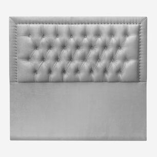 Respaldo De Cama Capiton&eacute; Frame Tachas Felpa Gris Plata 1 Plaza