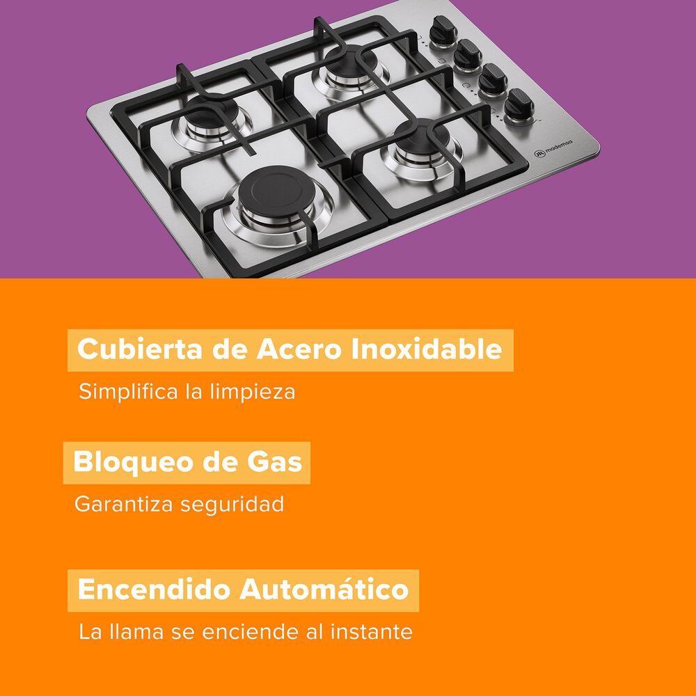 Encimera A Gas 4 Platos Encendido Autom&aacute;tico Km4cx Inox image number 4.0