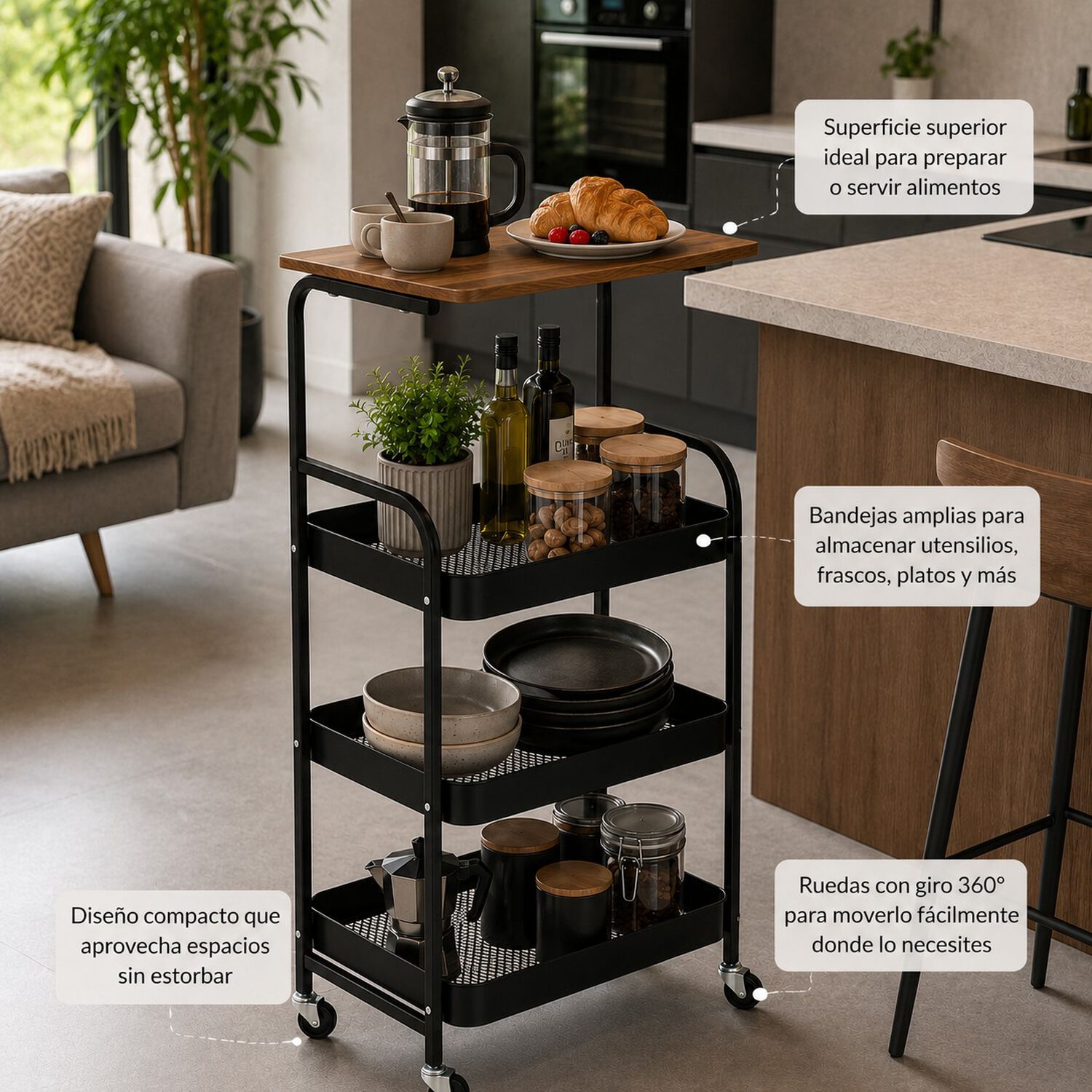 Organizador De Cocina Frutero Tipo Buffet De Madera Industrial Marca Mp Store image number 5.0