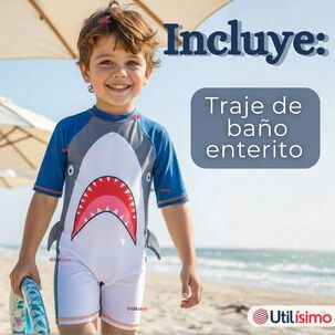 Traje De Ba&ntilde;o Enterito Con Cremallera Manga Corta Ni&ntilde;o 2 A 6 A&ntilde;os Gray Shark