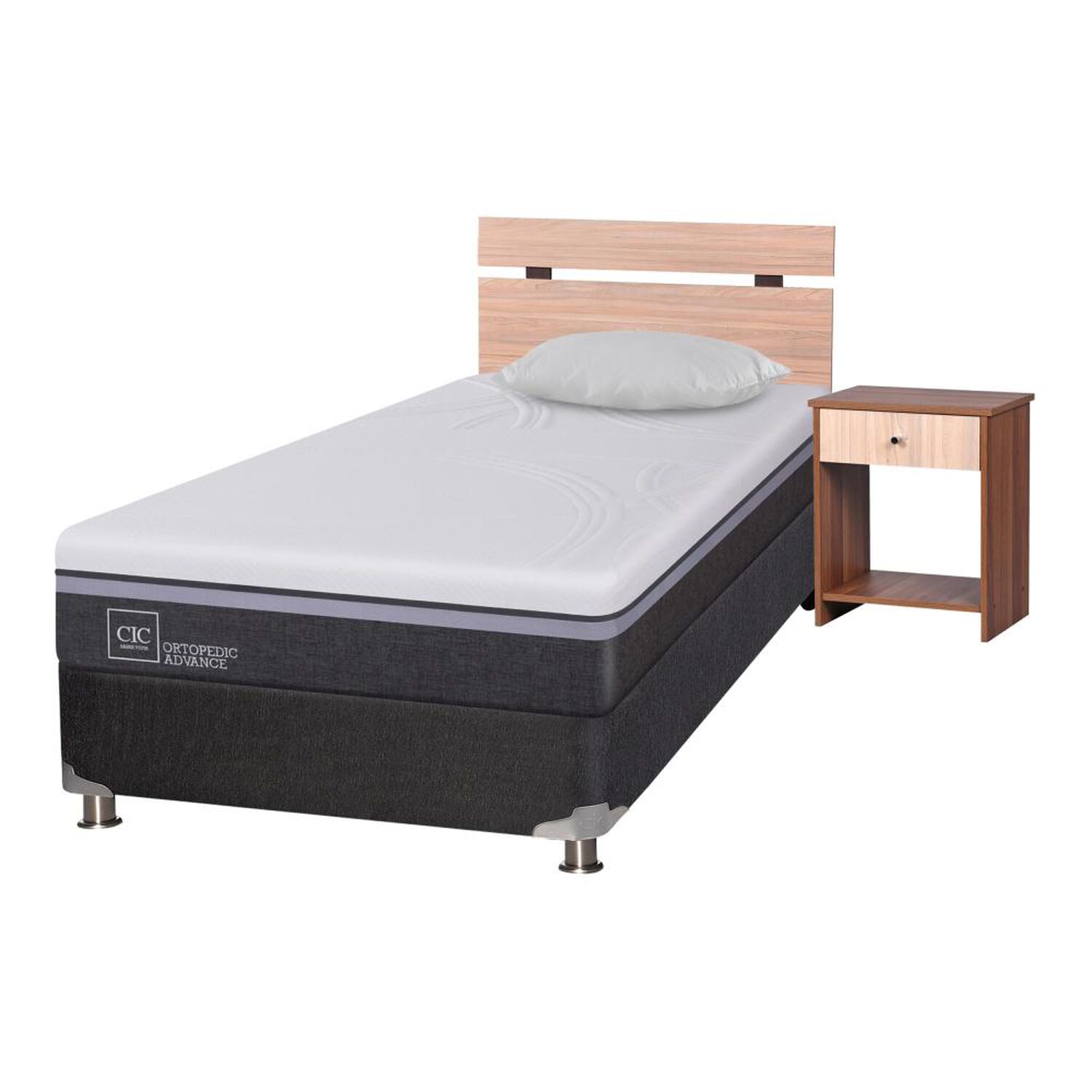 Box Spring Cic Ortopedic B5. / 1.5 Plazas / Base Normal + Set De Maderas + Almohada image number 1.0