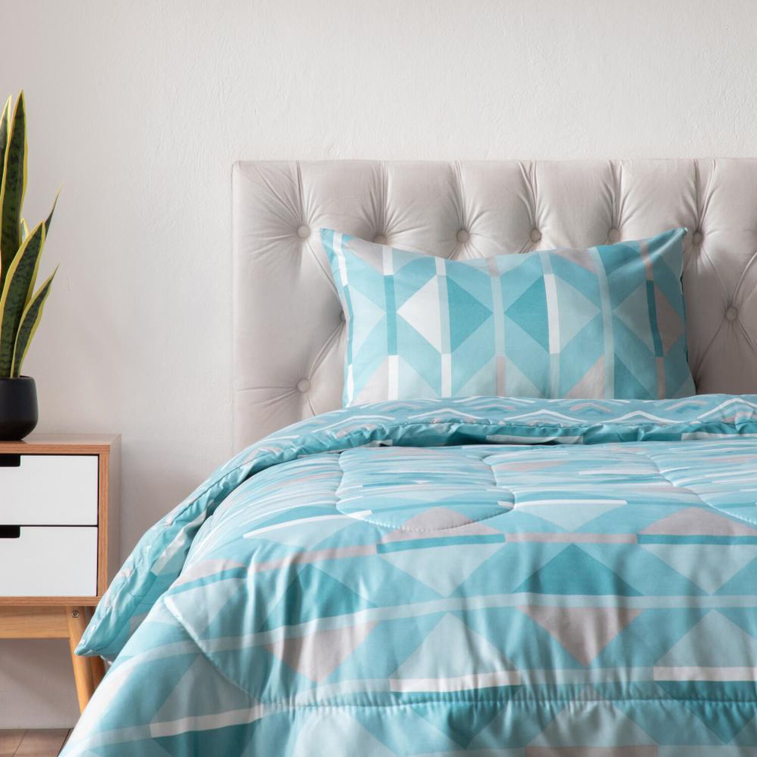 Set Plum&oacute;n + Almohada  Estampada Casaideal Aqua / 1.5 Plazas image number 0.0
