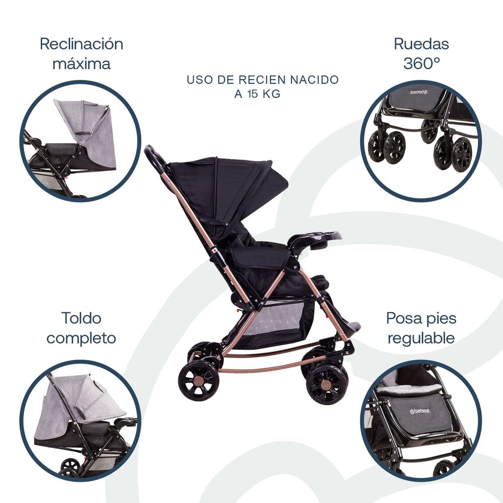 Coche Cuna Balancin Sx Negro Dorado Bebesit image number 9.0