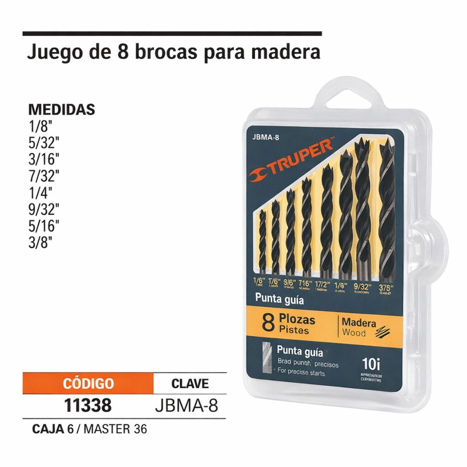 Juego De Brocas Para Madera, 8 Piezas Truper image number 1.0