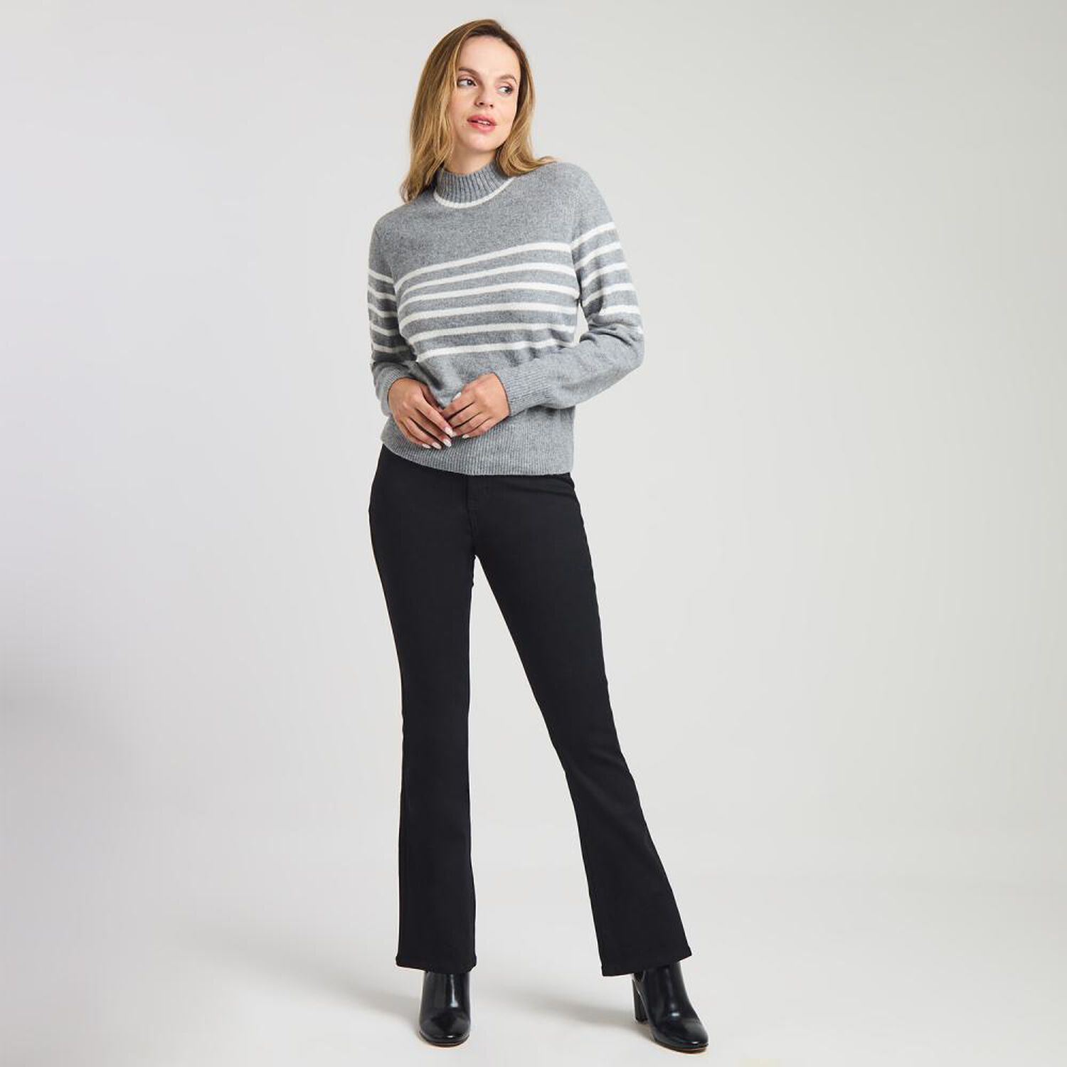 Sweater Melange Con L&iacute;neas Manga Larga Cuello Alto Mujer Kimera image number 1.0