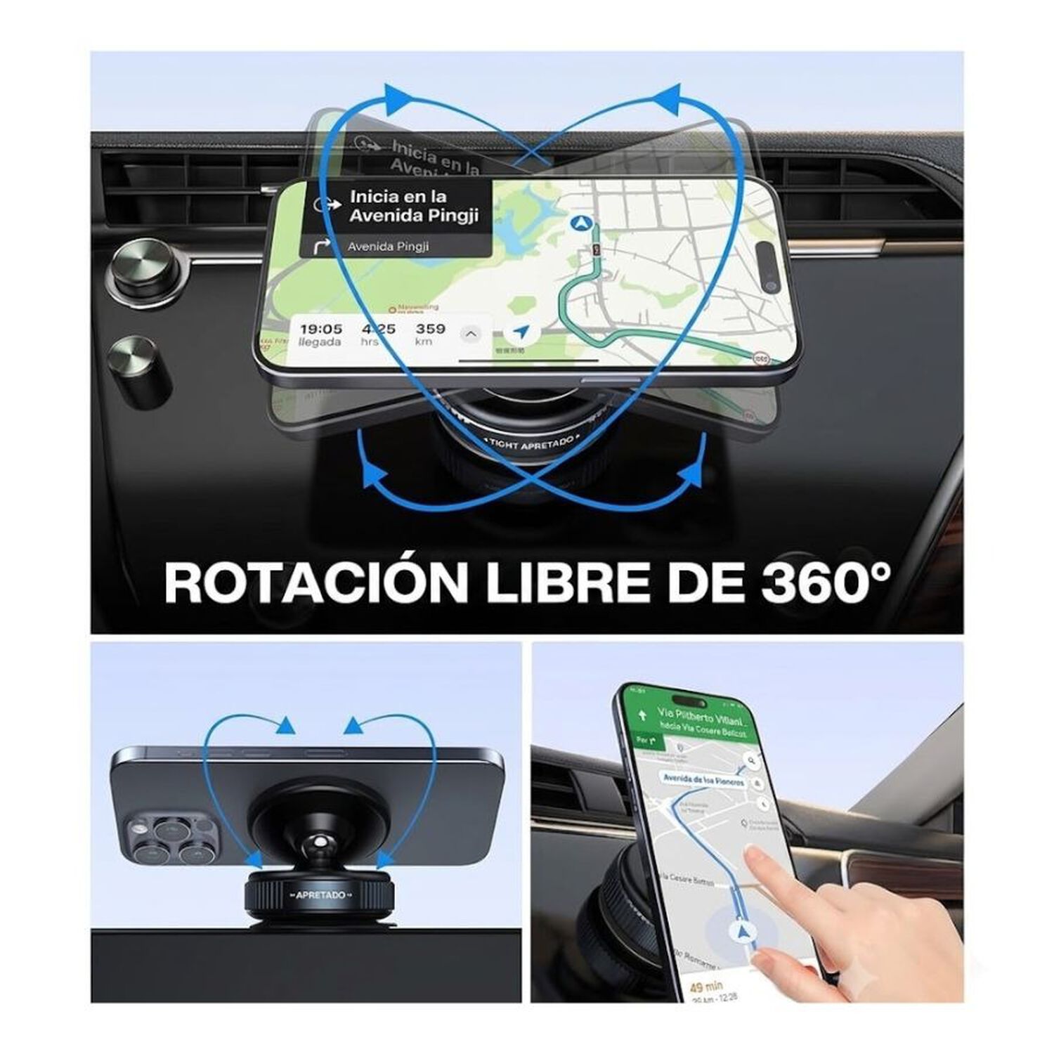 Soporte Celular Magnetico Auto Ventosa Vacio Rotacion 360 image number 3.0