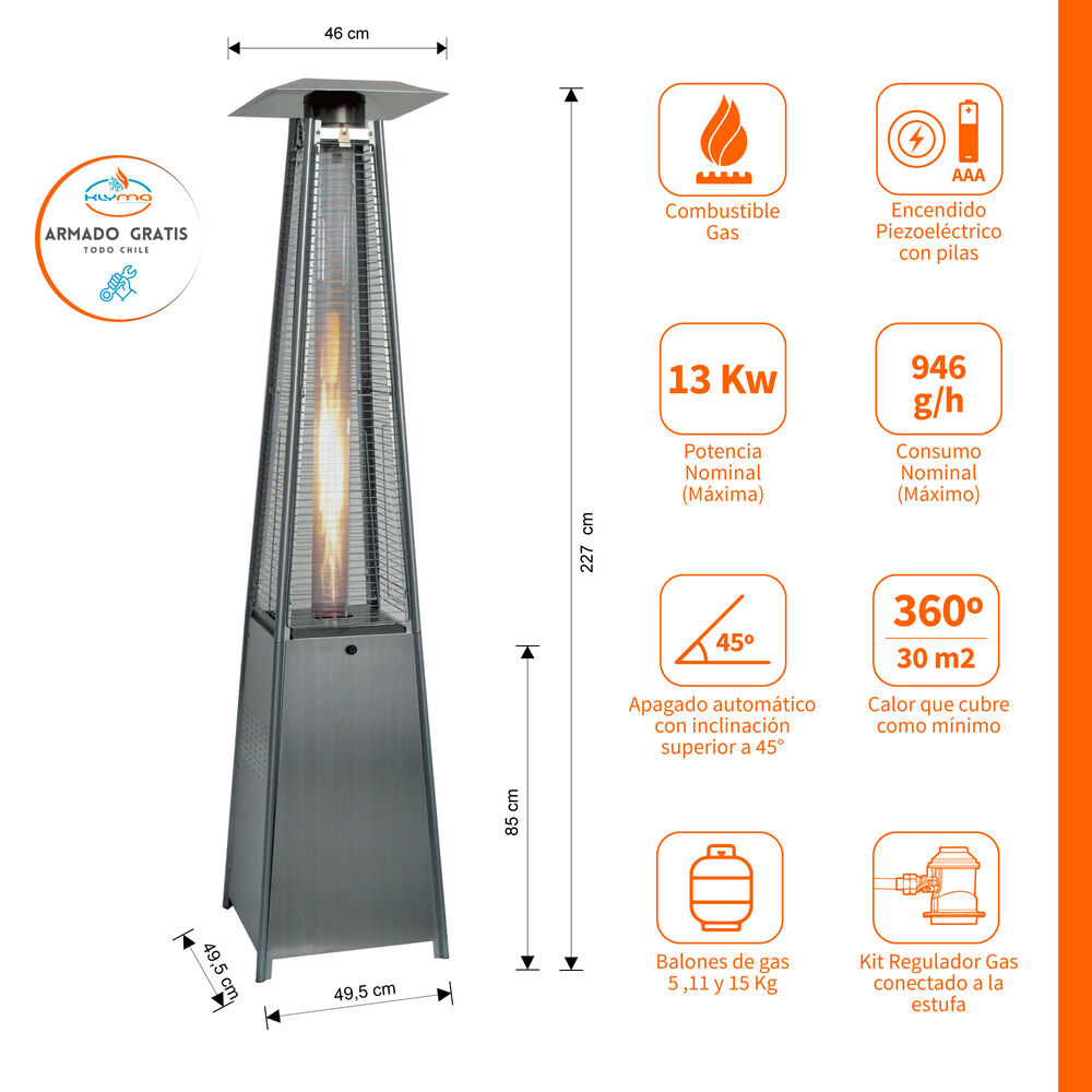 Estufa A Gas Exterior Terraza Obelisk Inox image number 2.0