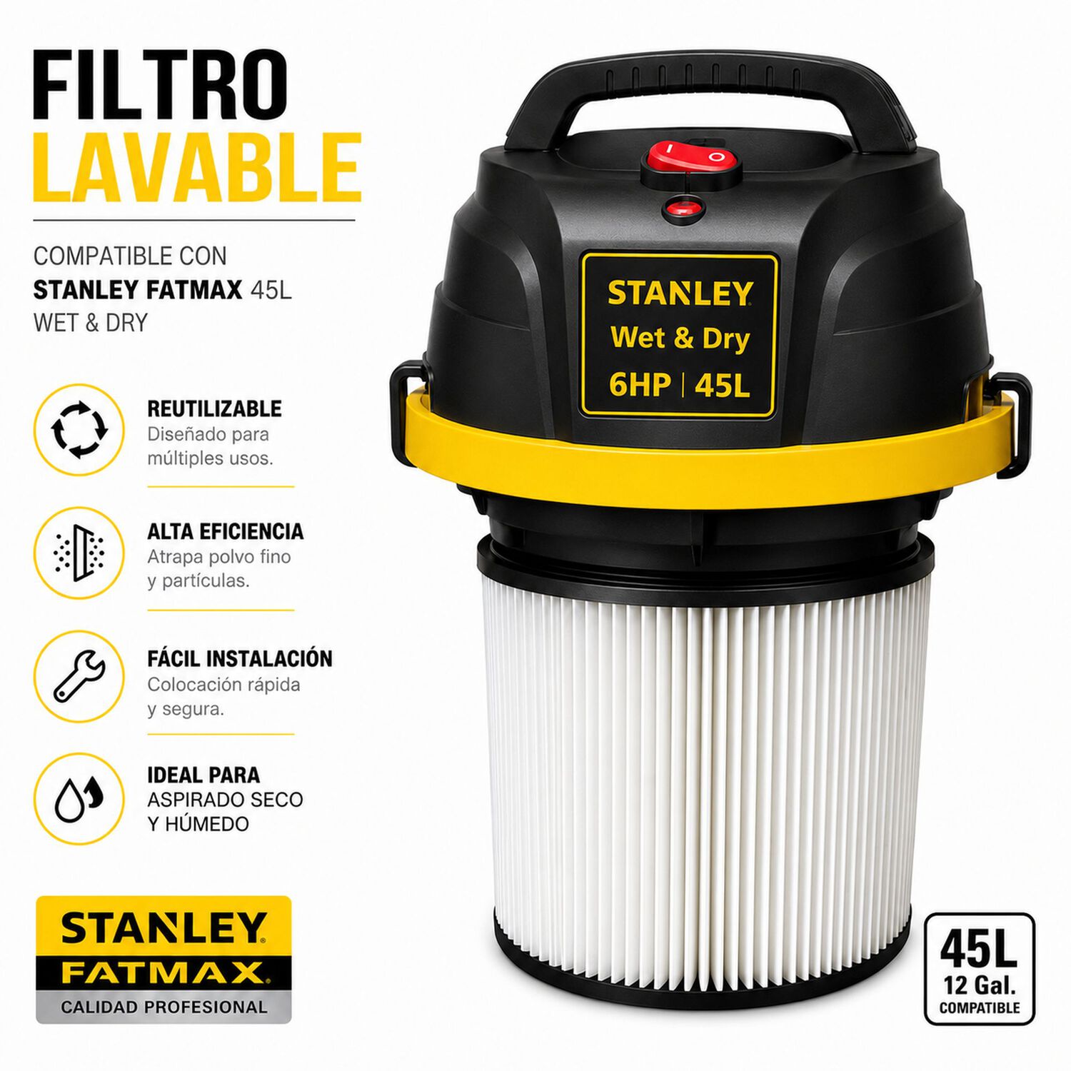 Aspiradora Profesional Fatmax Wet & Dry 45l Inox Line image number 5.0