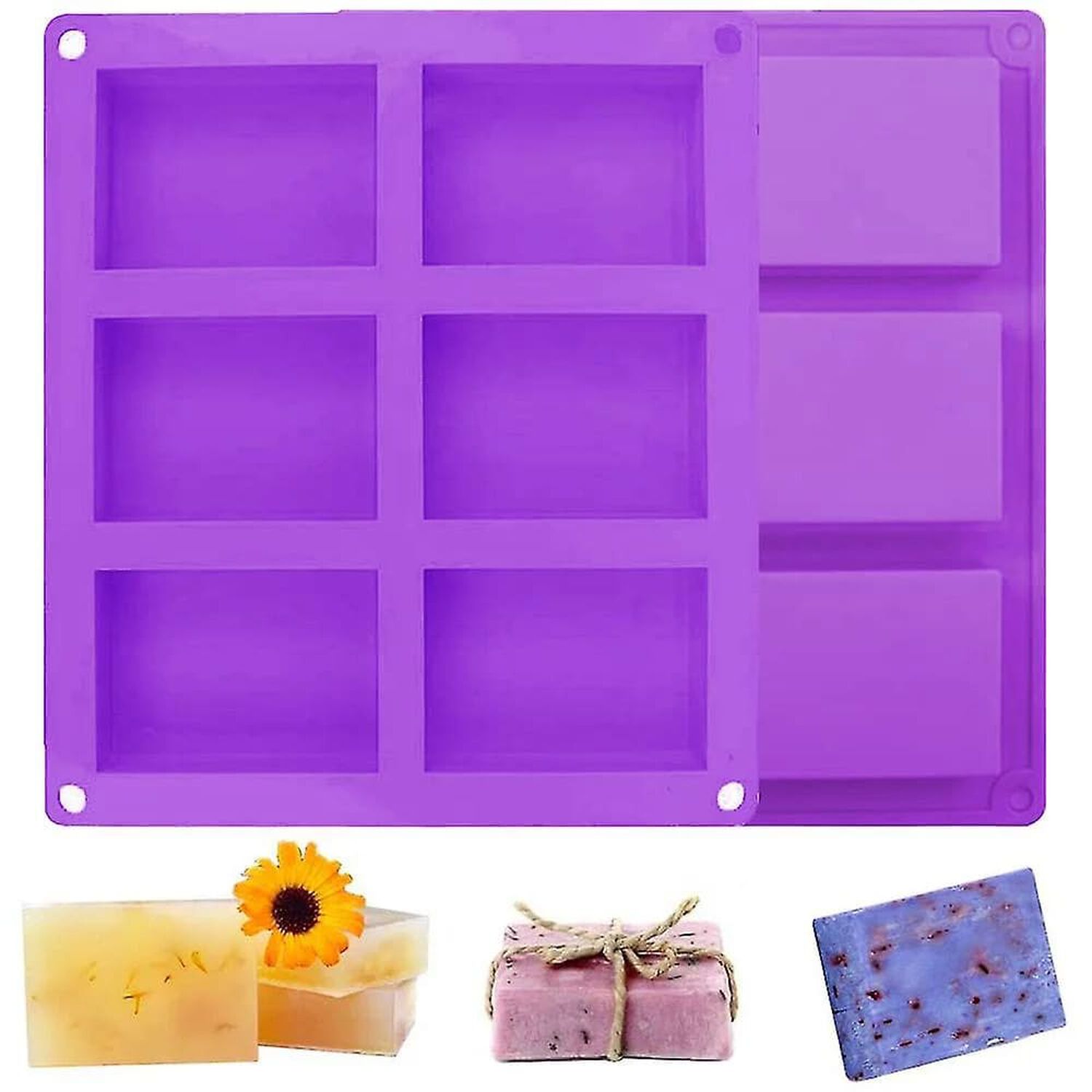 Molde De Silicona Para Jabon Rectangular 6 Divisiones Color Morado image number 4.0