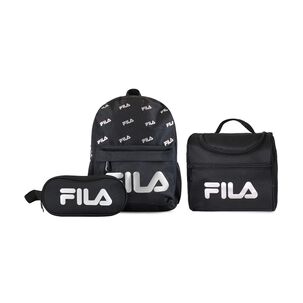 Set Fila Mochila 10lts Urbanix + Lonchera T&eacute;rmica + Estuche Spark Negro-silver