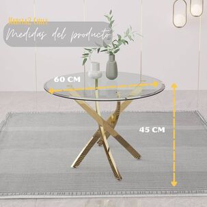 Mesa De Centro 80cm Elegante Con Tope De Vidrio Dubai Gold