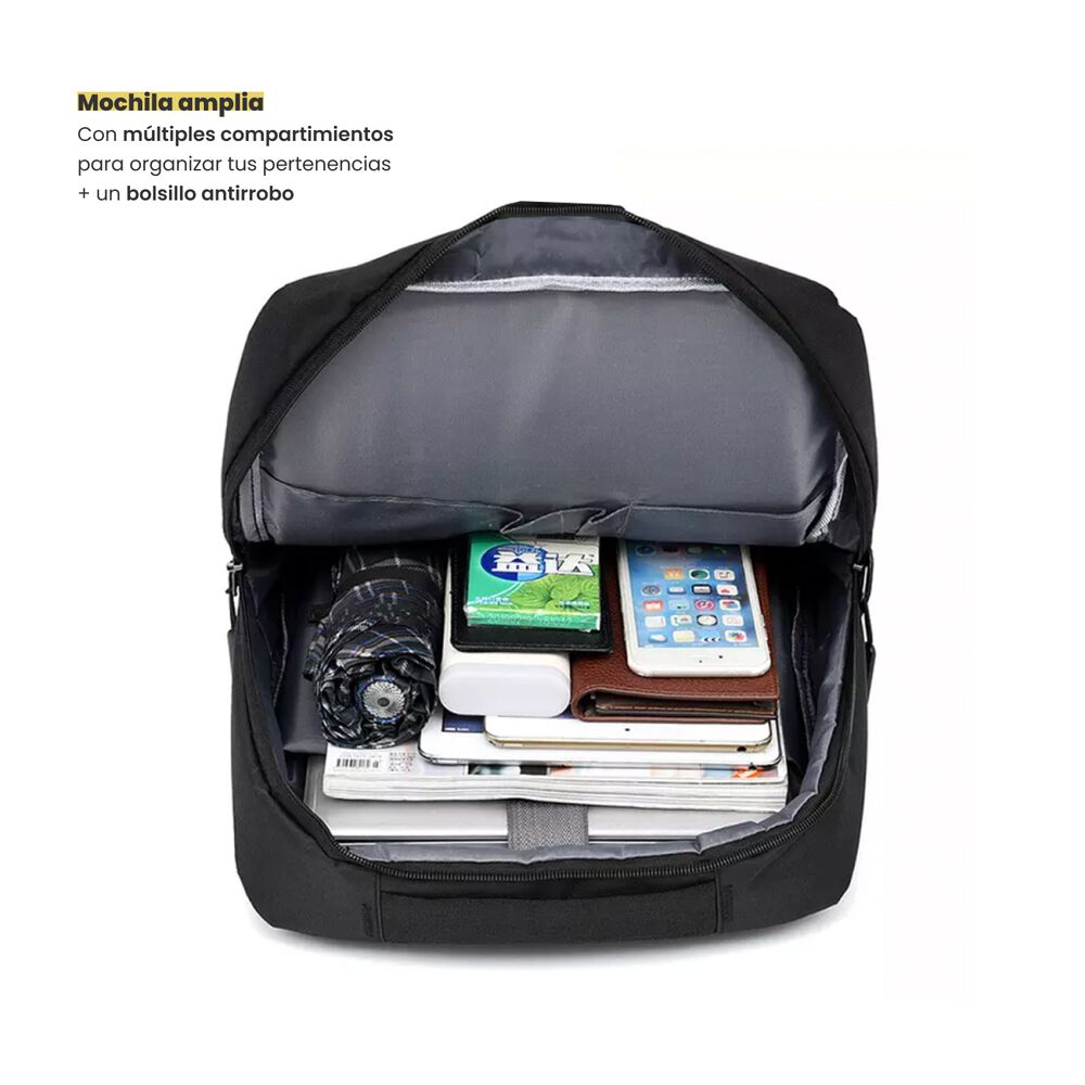 Mochila Para Notebook Con Puerto Usb 15" Negra Levo image number 2.0