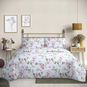 Cubrecama Quilt Reversible King 250 X 240 Cm Estampado Rosa Flowers Collection Martin&eacute;