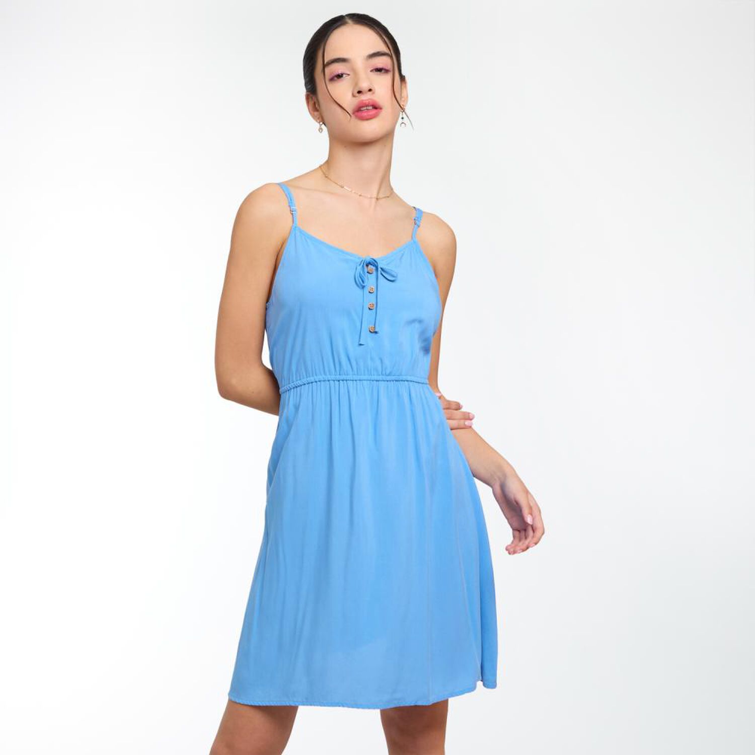 Vestido El&aacute;stico En Cintura Con Botones Sin Mangas Mujer Freedom image number 0.0
