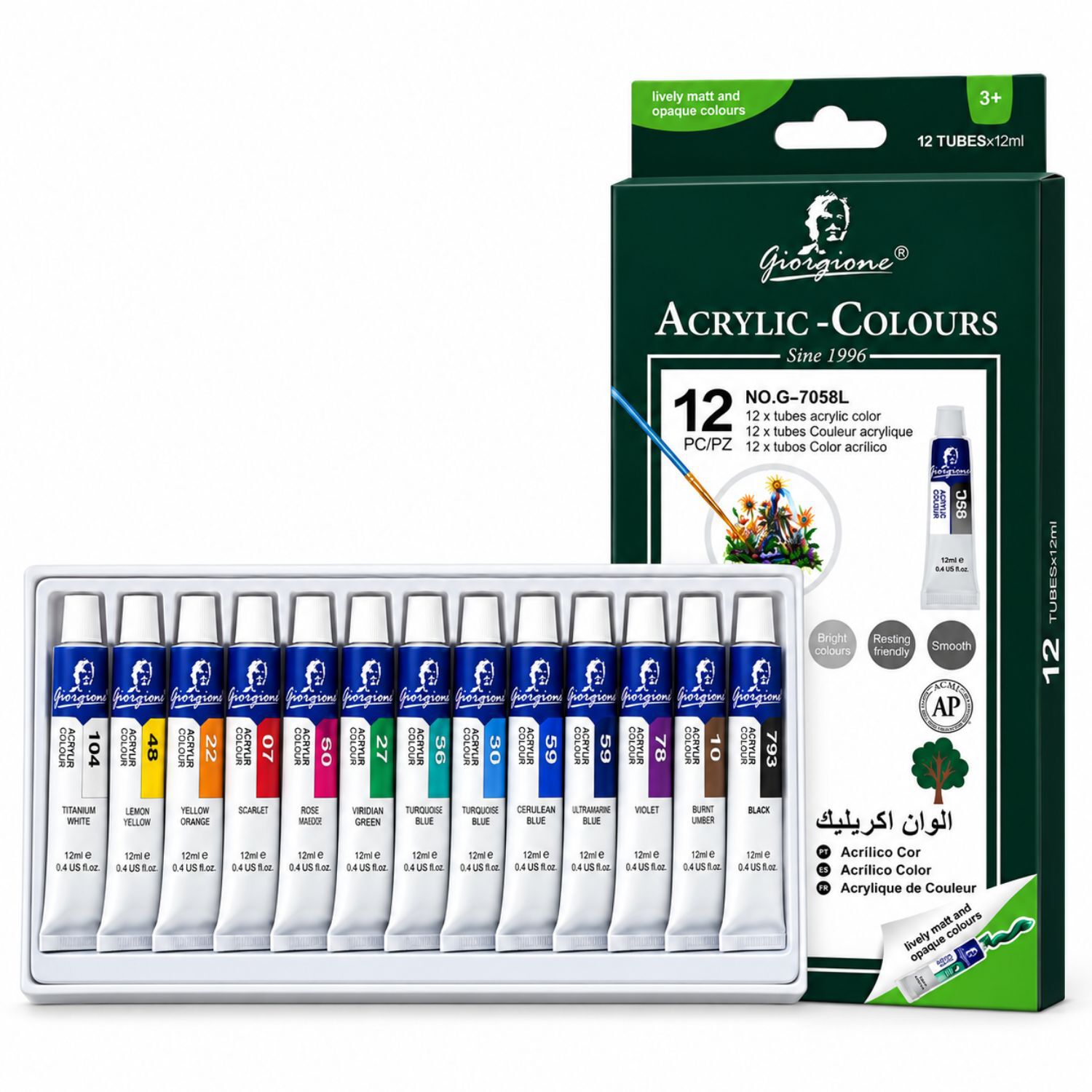 Set Pintura Acr&iacute;lica 12 Colores 12ml Escolar No T&oacute;xica - Ps image number 0.0